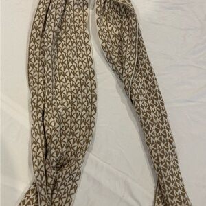 Michael Kors Tan and White MK Logo Knit Scarf
